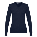Camisola para mulher com decote em V em algodão 220 g/m2 THC Milan cor azul-marinho segunda vista
