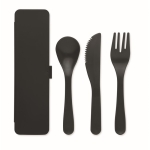 Conjunto de 3 talheres reutilizáveis em caixa colorida Takeaway cor preto terceira vista