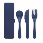 Conjunto de 3 talheres reutilizáveis em caixa colorida Takeaway cor azul terceira vista