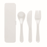 Conjunto de 3 talheres reutilizáveis em caixa colorida Takeaway cor branco terceira vista