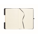 Caderno de capa dura com suporte para telemóvel, folhas A5 pautadas cor preto oitava vista