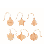 Conjunto de 6 enfeites de Natal de madeira tira pendurar Xmas Tree cor madeira vista principal