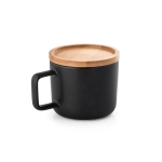 Caneca de cerâmica com tampa de bambu de 230ml Small Cover cor preto terceira vista