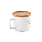 Caneca de cerâmica com tampa de bambu de 230ml Small Cover cor branco imagem com logo