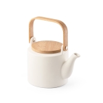 Chaleira de cerâmica com tampa e asa de bambu 700ml Home cor branco-sujo