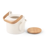 Chaleira de cerâmica com tampa e asa de bambu 700ml Home cor branco-sujo terceira vista