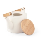 Chaleira de cerâmica com tampa e asa de bambu 700ml Home cor branco-sujo quarta vista