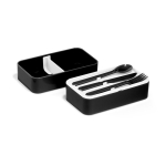 Lancheira de plástico dupla com separador e talheres 1,36L Duo Gusto cor preto terceira vista