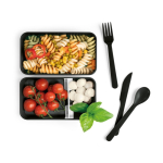Lancheira de plástico dupla com separador e talheres 1,36L Duo Gusto cor preto quarta vista