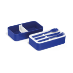 Lancheira de plástico dupla com separador e talheres 1,36L Duo Gusto cor azul terceira vista