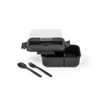 Lancheira grande com talheres, alça, dois compartimentos 1L All-in-one cor preto terceira vista