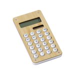 Calculadora pequena em ABS e bambu com carga solar e pilhas Design cor madeira quarta vista