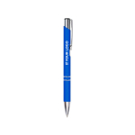 Caneta de metal com borracha com detalhe prateado e tinta azul Glober cor azul real vista principal