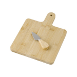 Tábua quadrada para cortar e servir queijo com faca Gouda cor madeira quinta vista