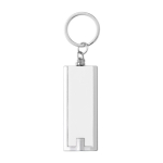 Porta-chaves promocional de plástico colorido com lanterna LED Light cor branco primeira vista