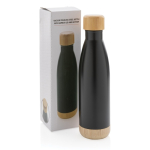 Garrafa de aço inox com detalhes de bambu 520ml Lid&Bottom Bambu cor preto vista com caixa