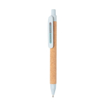 Caneta sustentável de longa duração com tinta azul Straw Fibre cor azul-claro vista com logo