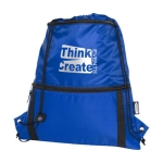 Mochila de cordão com bolso rPET colorido Adventure cor azul real vista impressão serigrafia