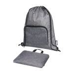 Saco-mochila de rPET com cordão dobrável e bolso frontal cor cinzento quarta vista