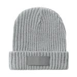 Gorro de material acrílico elástico com etiqueta personalizada Winter cor cinzento-claro primeira vista