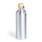 Garrafa de alumínio grande com tampa de bambu e mosquetão 800ml Helsinki cor prateado