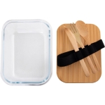 Lancheira de vidro com tampa e talheres de bambu 700ml Eco Glass cor transparente quarta vista