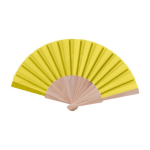 Leques personalizados baratos de madeira e poliéster Woodster cor amarelo primeira vista