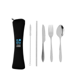 Conjunto de talheres personalizados em aço com estojo de neopreno cor prateado vista principal
