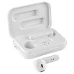 Auscultadores Bluetooth 5.0 com logotipo simples na caixa cor branco primeira vista