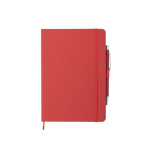 Caderno promocional com caneta folhas A5 pautadas Hemming cor vermelho primeira vista