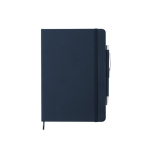 Caderno promocional com caneta folhas A5 pautadas Hemming cor azul-marinho primeira vista