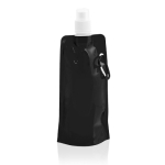 Garrafa dobrável publicitária de plástico com mosquetão 400ml Clip cor preto