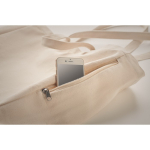Saco reciclado com bolso com fecho de correr 380 g/m2 Double Handle cor bege vista fotografia terceira vista