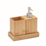 Conjunto de 3 acessórios para banho de bambu com logótipo Home cor madeira