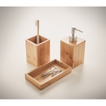 Conjunto de 3 acessórios para banho de bambu com logótipo Home cor madeira vista fotografia terceira vista