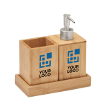 Conjunto de 3 acessórios para banho de bambu com logótipo Home cor madeira vista principal