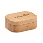 2 auriculares bluetooth TWS 5.0 por 3 horas com caixa de bambu Blues cor madeira vista principal segunda vista