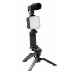 Kit de vídeo com tripé, com microfone e luz para telemóvel Vlog cor preto