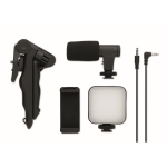 Kit de vídeo com tripé, com microfone e luz para telemóvel Vlog cor preto quarta vista