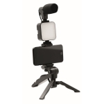Kit de vídeo com tripé, com microfone e luz para telemóvel Vlog cor preto sexta vista