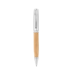 Caneta com logo, de bambu elegante com acabamento mate, tinta preta cor natural primeira vista