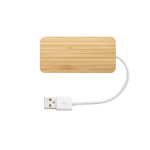 Hub USB 2.0 com porta tipo C em bambu e cabo com o logotipo cor natural primeira vista