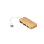 Hub USB 2.0 com porta tipo C em bambu e cabo com o logotipo cor natural