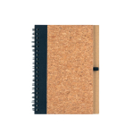 Caderno capa dura de cortiça e RPET com caneta, B6, folhas lisas cor preto primeira vista
