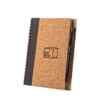 Caderno capa dura de cortiça e RPET com caneta, B6, folhas lisas cor preto imagem com logo