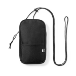 Suporte para celular com alça de ombro com zíper Expedition RPET cor preto primeira vista