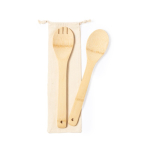 Set de 2 utensílios de cozinha de bambu para salada com bolsa Bamboo cor bege primeira vista