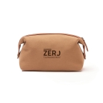 Nécessaire personalizado de poliéster reciclado EcoStylish cor castanho-claro vista com logo