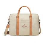 Pasta para portátil acolchoada reciclada elegante 16'' EcoJourney cor bege vista com logo
