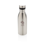 Garrafas de aço reciclado antifugas sem BPA 500ml EcoDeluxe cor prateado vista com logo